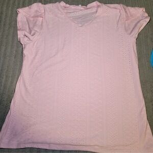Women's Dusty Rose Pink Eyelet Short Sleeve V Neck Blouse Top Shirt - XL‎